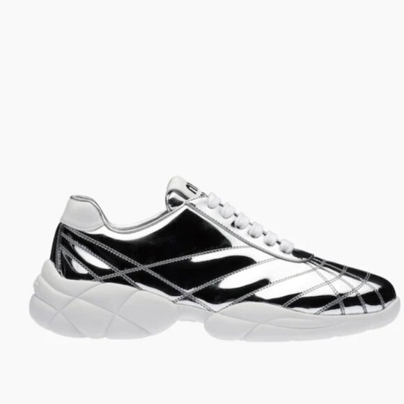 NWT Miu Miu Low Top Sneakers Metallic Silver Chunky Rubber Sole Stitching - Picture 2 of 11